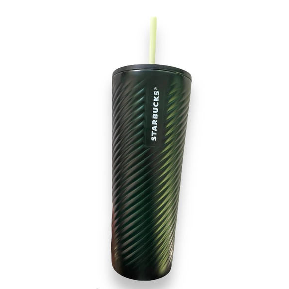 2022 Starbucks Green Swirl Forest Textured Stainless Steel Venti Tumbler 24 oz - Picture 2 of 12